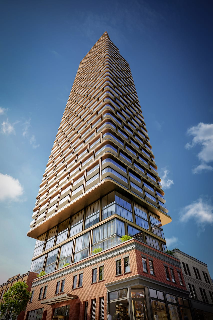 Rendering of 8 Elm Condos exterior worms-eye view