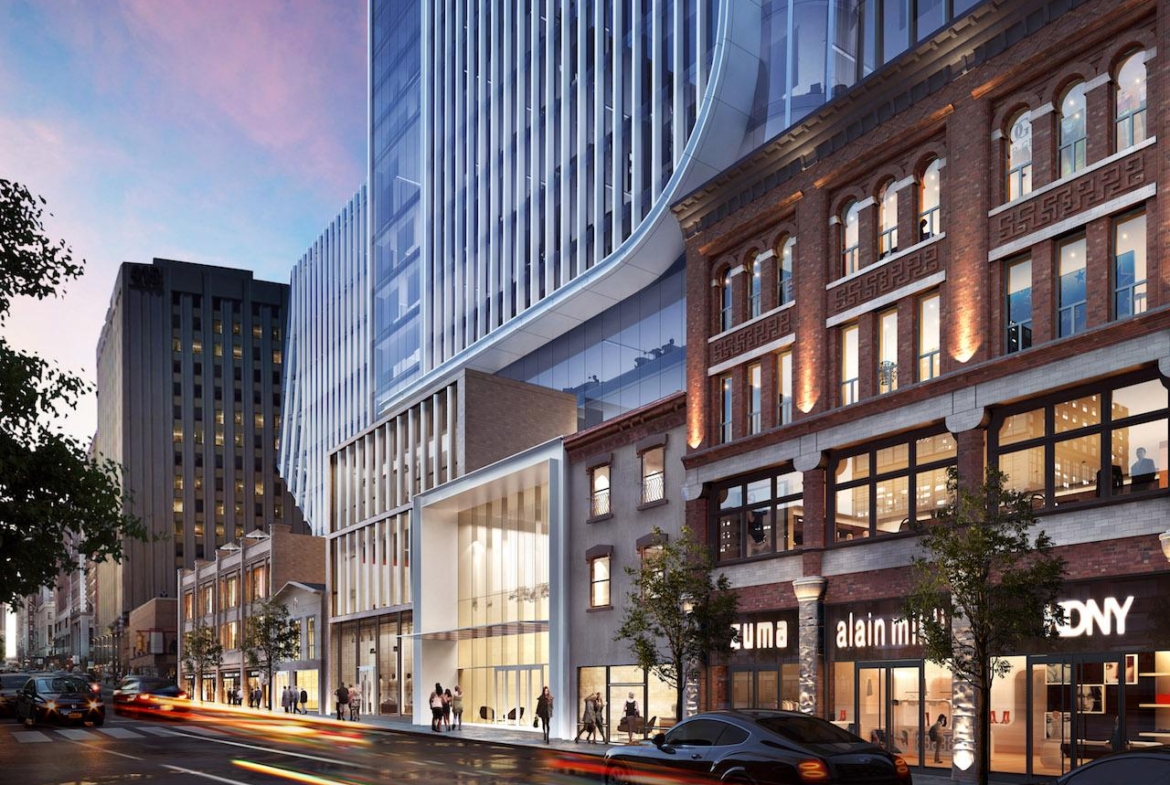Rendering of Concord Sky exterior streetscape at dusk