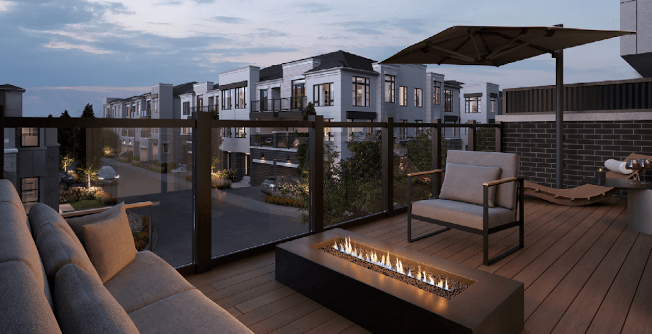 Rendering of Huntingdale Towns balcony at night