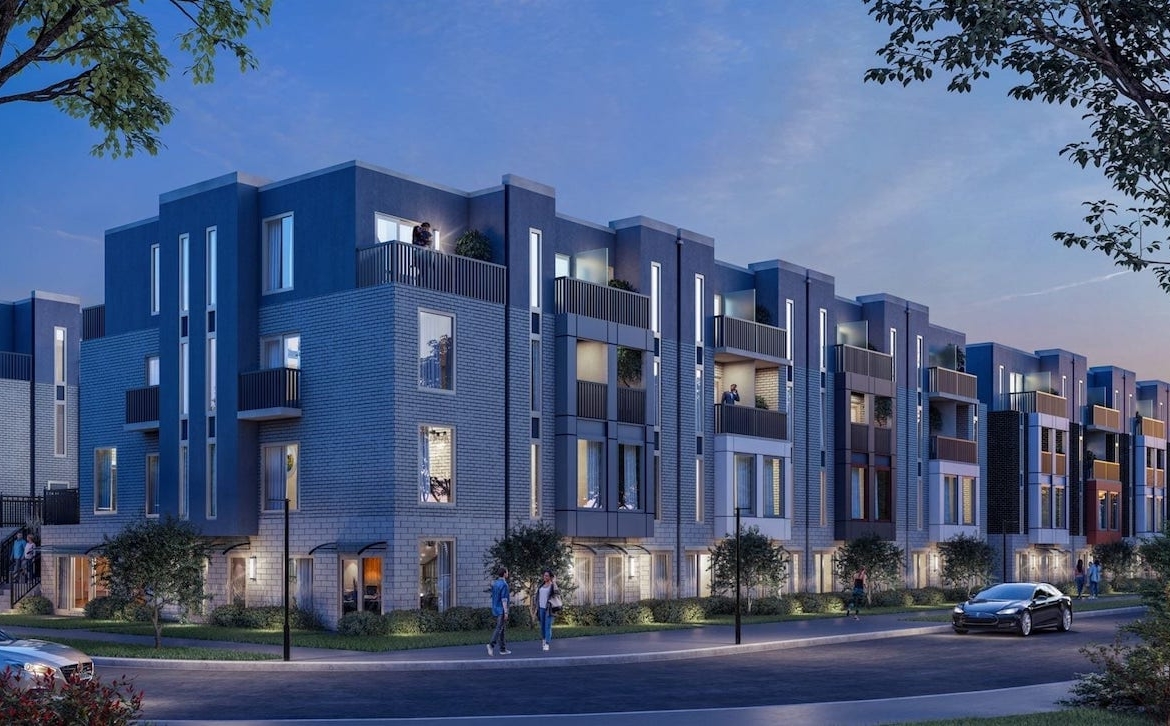 Rendering of Huntingdale Towns exterior at night