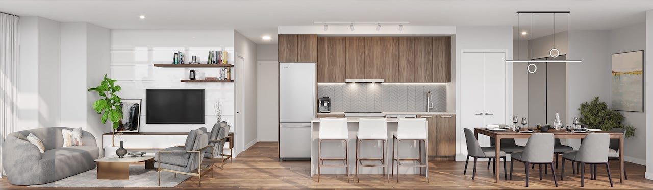 Rendering of Linea Condos suite kitchen open-concept