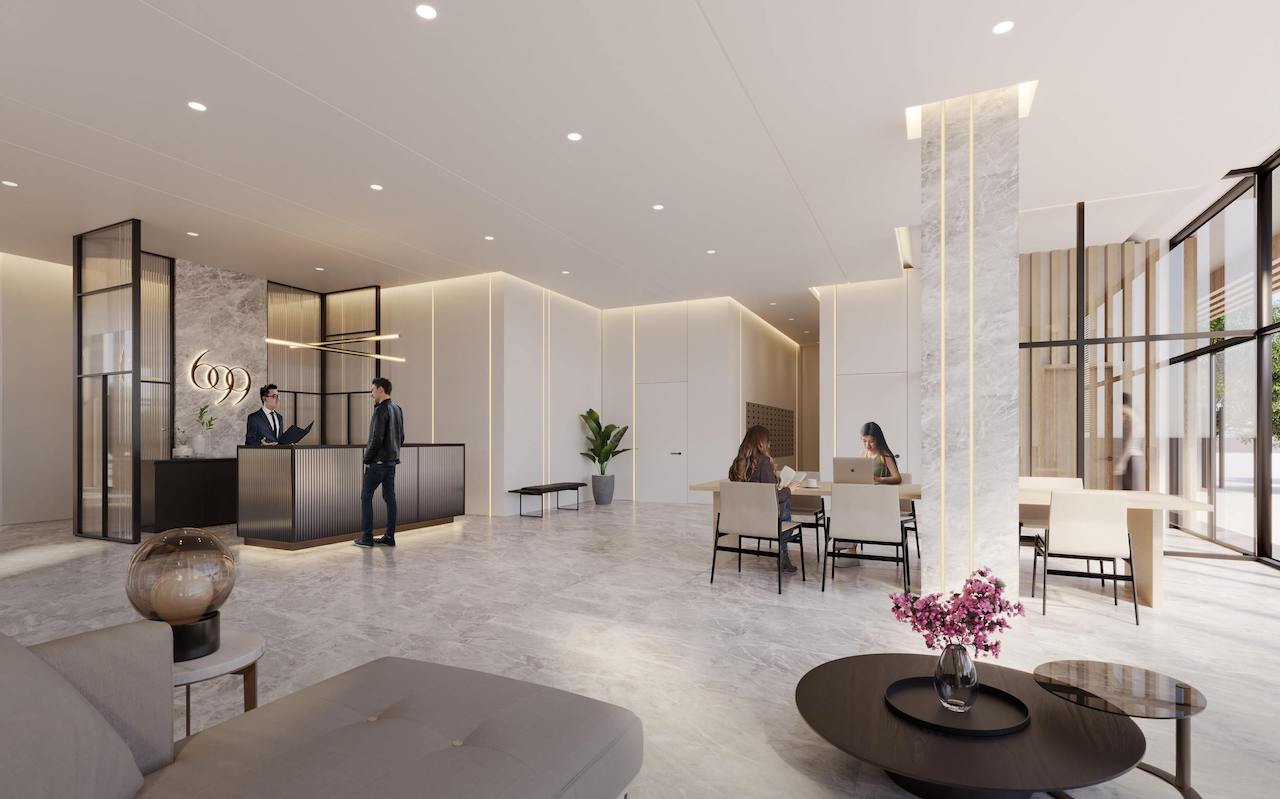 Rendering of Six99 Condos lobby with concierge