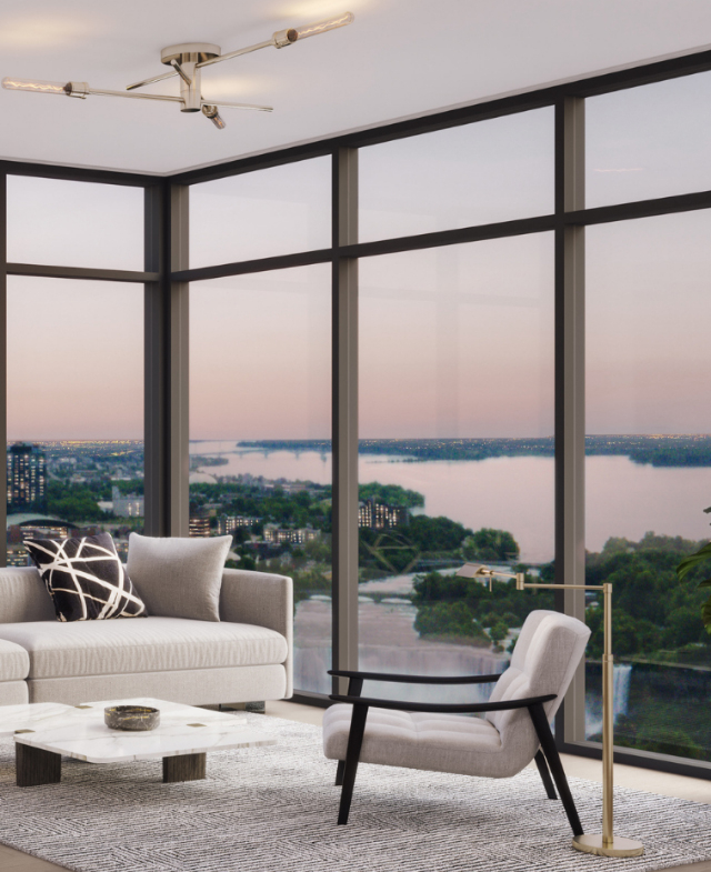Rendering of The Stanley District Tower interior living room