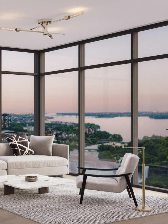 Rendering of The Stanley District Tower interior living room