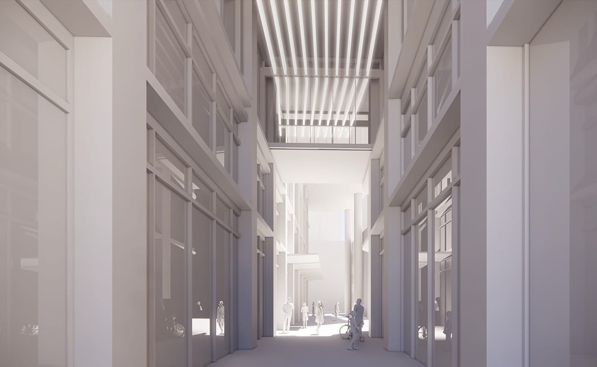 Exterior rendering of 260 Adelaide Condos corridor