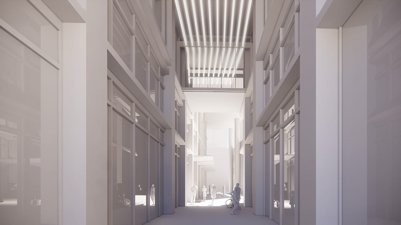 Exterior rendering of 260 Adelaide Condos corridor