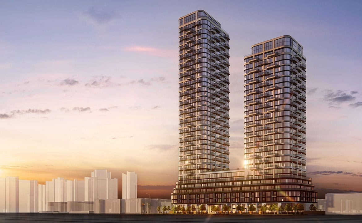 Rendering of 3 Swift Drive Condos exterior at sunset