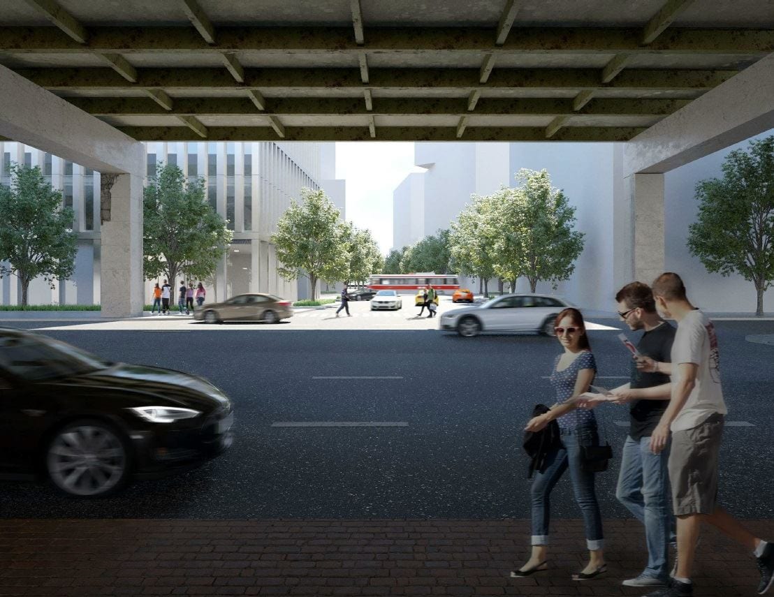Rendering of 3C Waterfront Condo Community pedestrian bridge and main roadway
