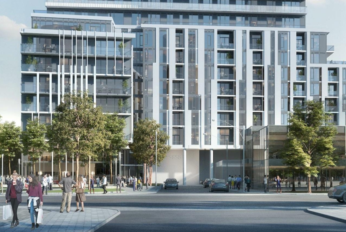 Rendering of Plaza on Yonge Condos exterior podium and streetscape daytime