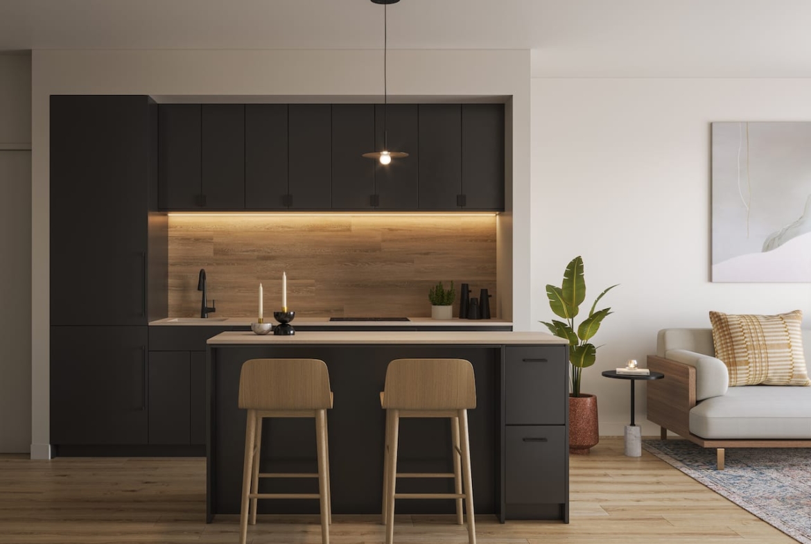 Rendering of Westbend Residences kitchen dark scheme