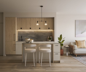 Rendering of Westbend Residences suite kitchen light scheme