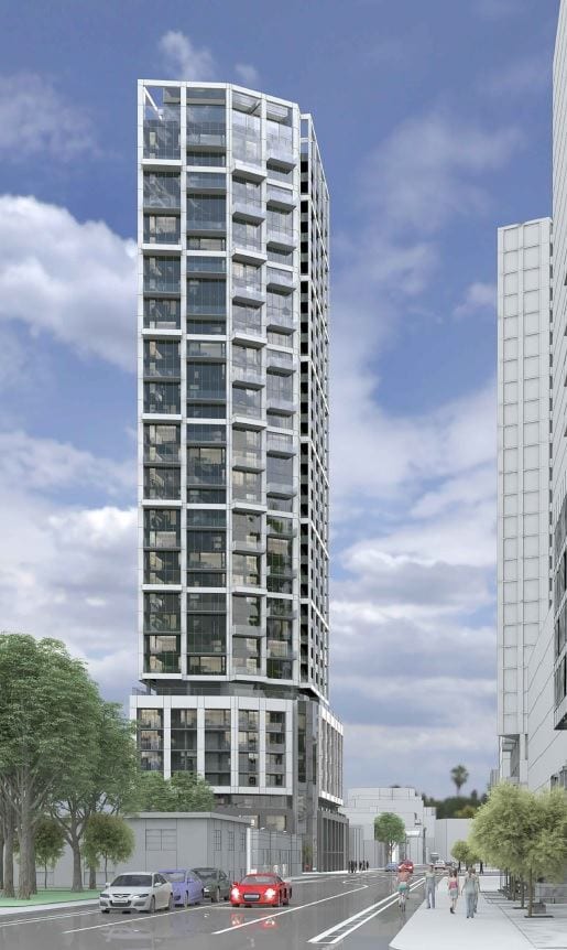 Rendering of 111 River Street Condos exterior full view angle 1