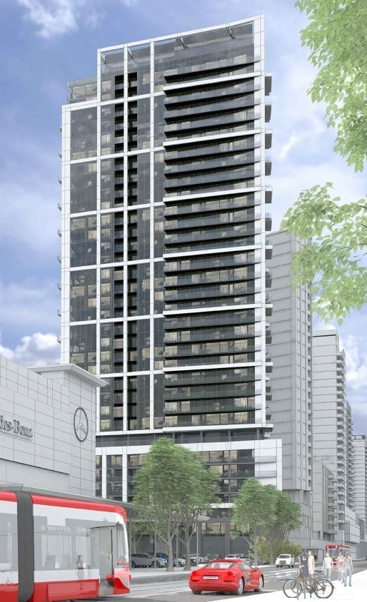 Rendering of 111 River Street Condos exterior full view angle 2