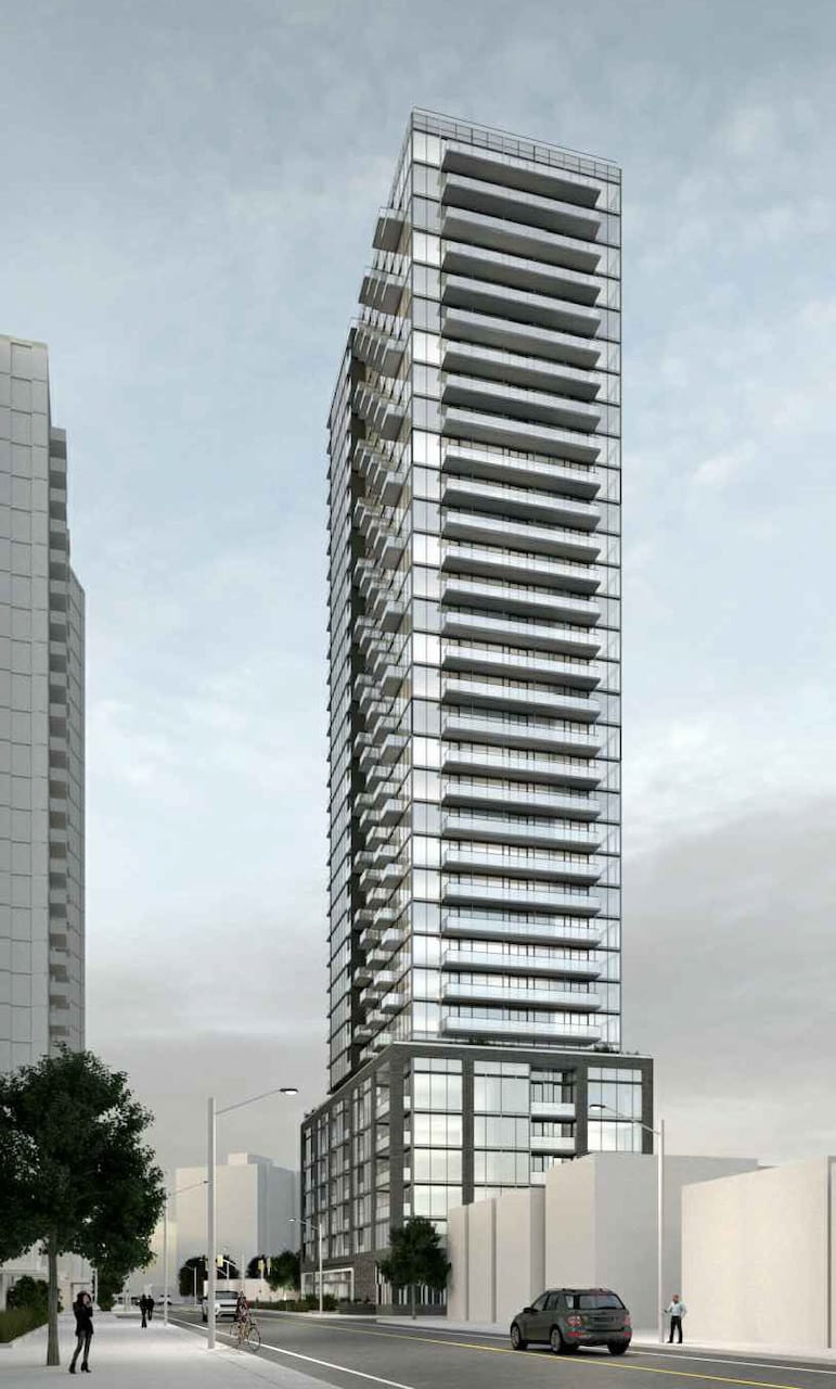 Rendering of 111 River Street Condos exterior full view close up