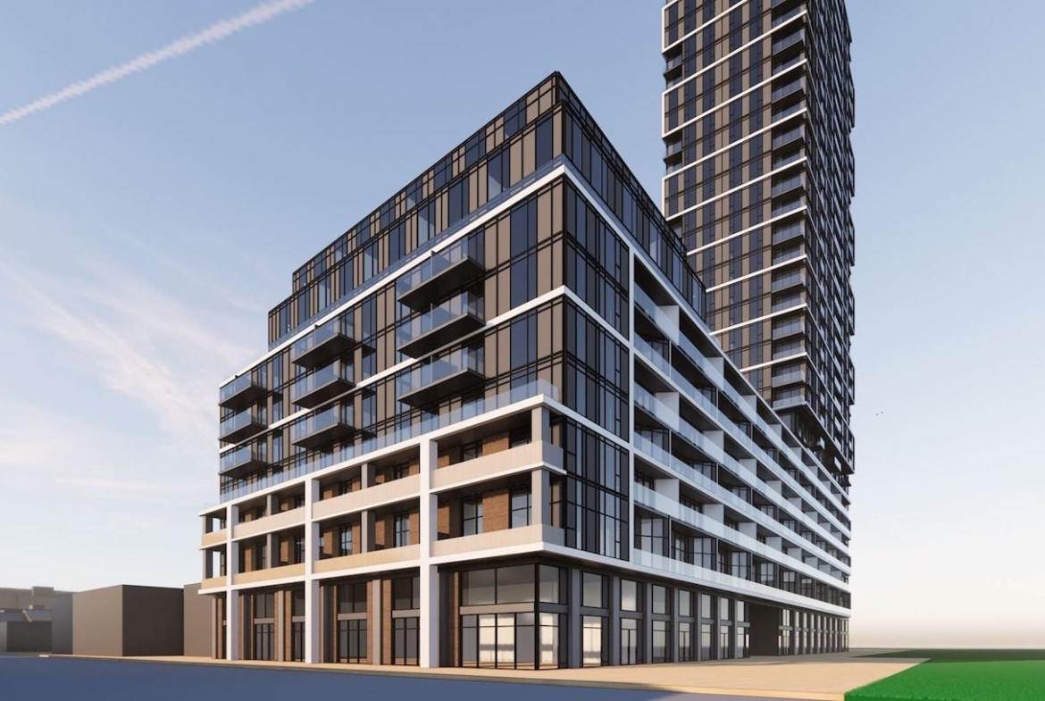 Rendering of 2405 Lake Shore Boulevard West condos exterior angled view