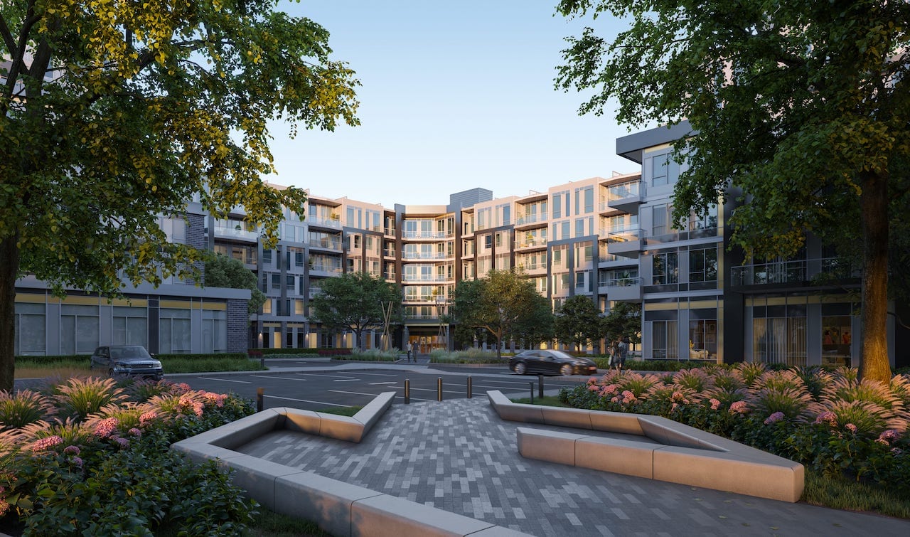 Rendering of The Saw Whet Condos exterior courtyard
