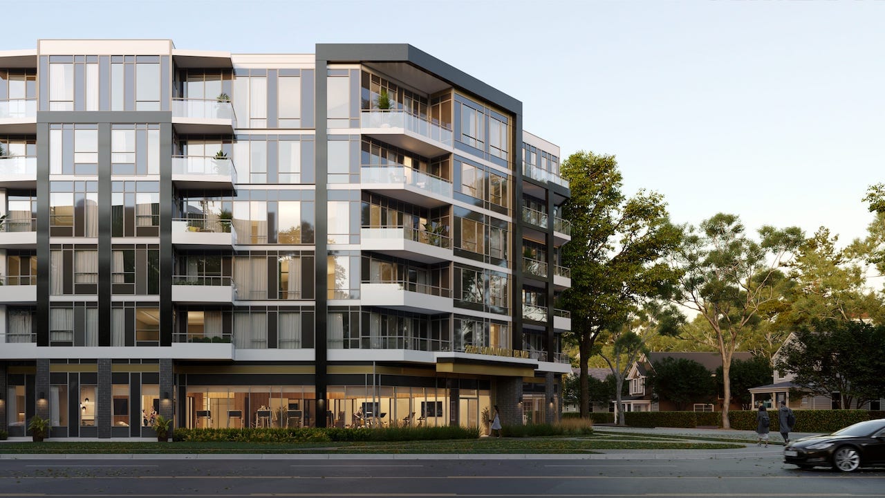 Rendering of The Saw Whet Condos streetscape