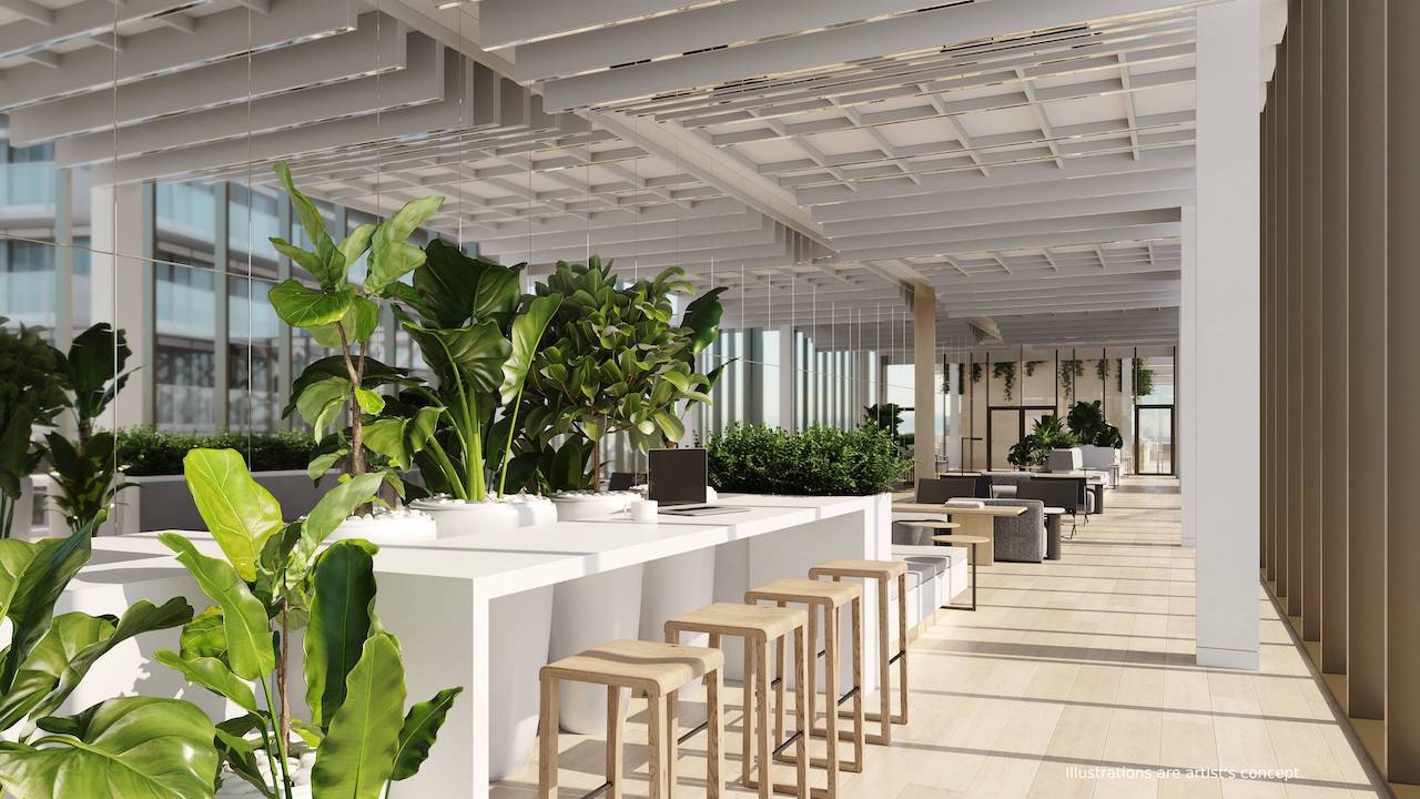 Rendering of Bridge House at Brightwater co-working seating