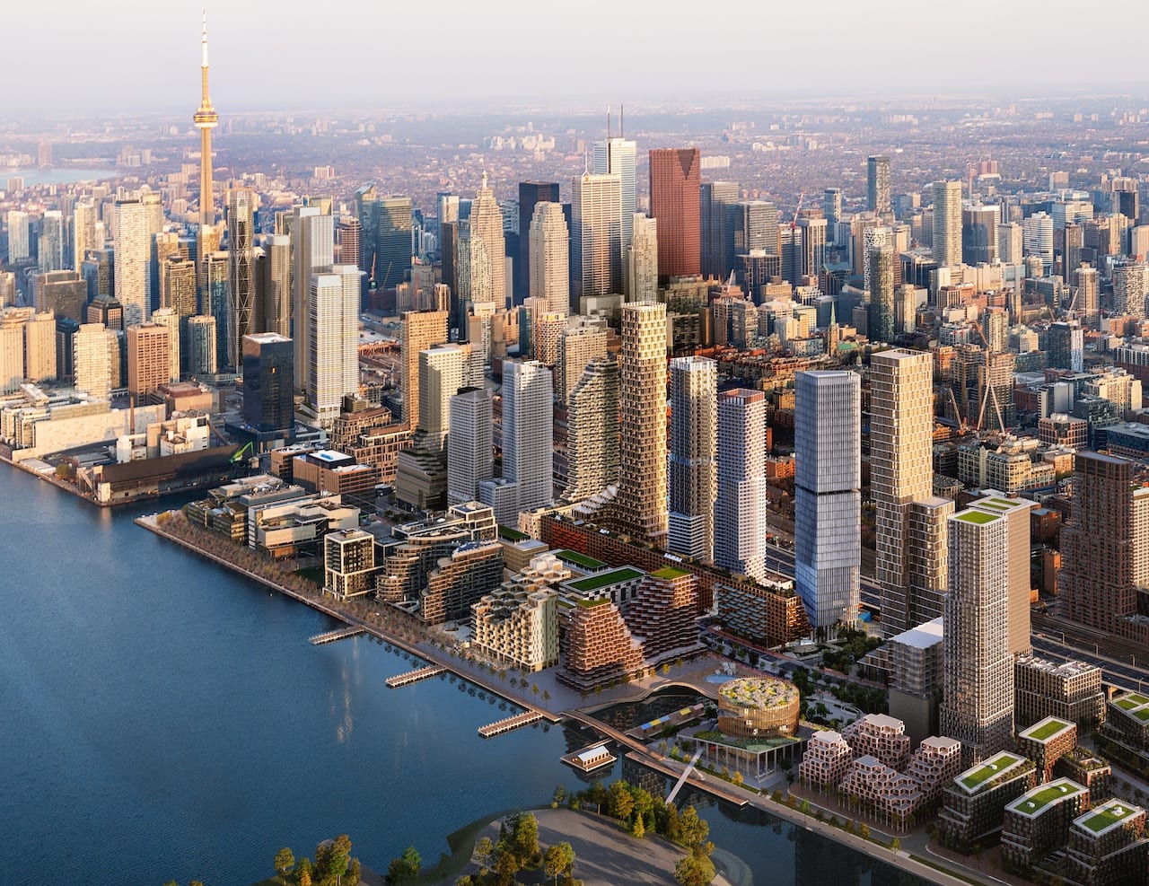 Rendering of Quayside Condos exterior aerial Toronto waterfront