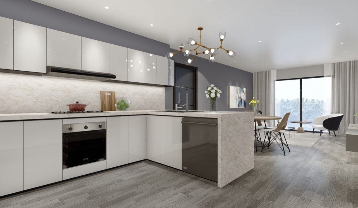 Rendering of Wasaga Luxury Condos interior suite kitchen