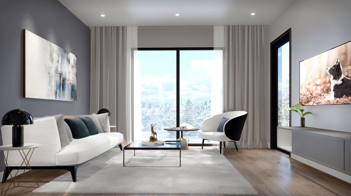 Rendering of Wasaga Luxury Condos interior suite living room