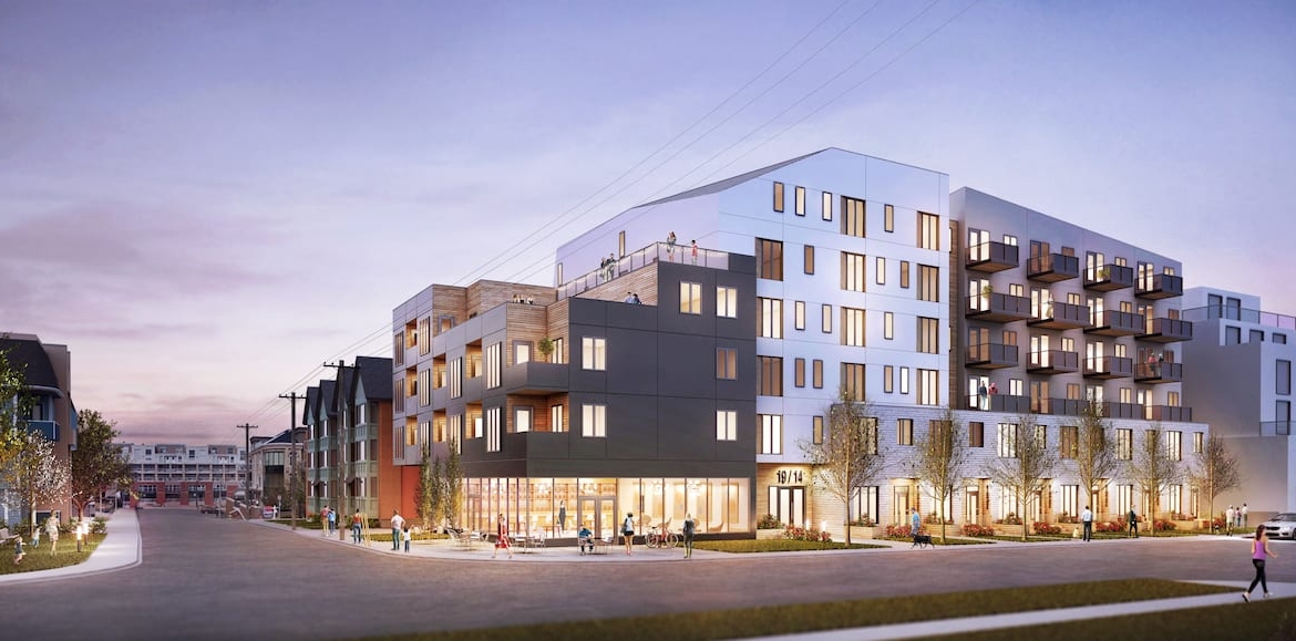 Rendering of Bankview 1914 Condos exterior in the evening