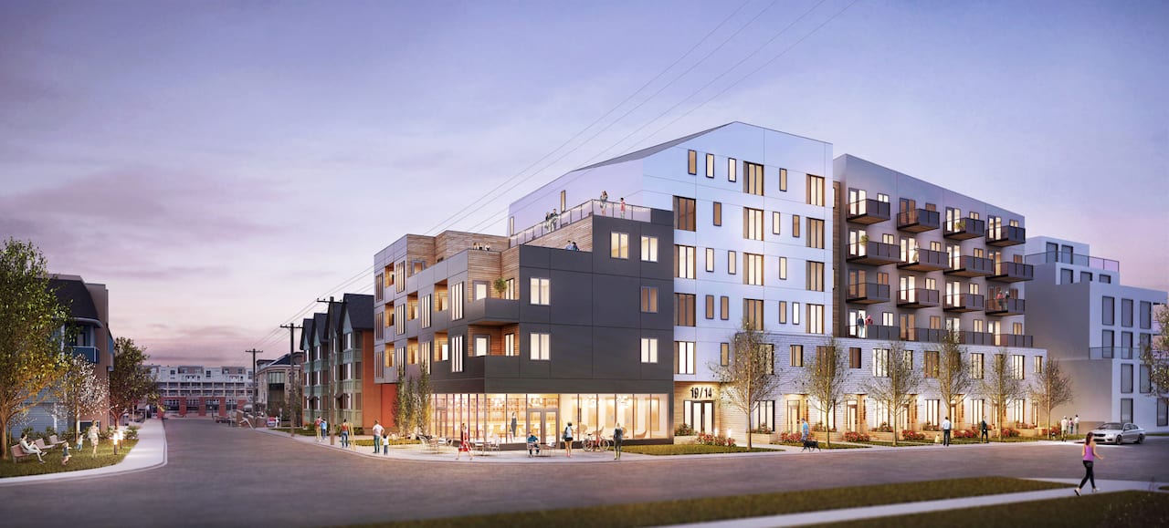 Rendering of Bankview 1914 Condos exterior in the evening
