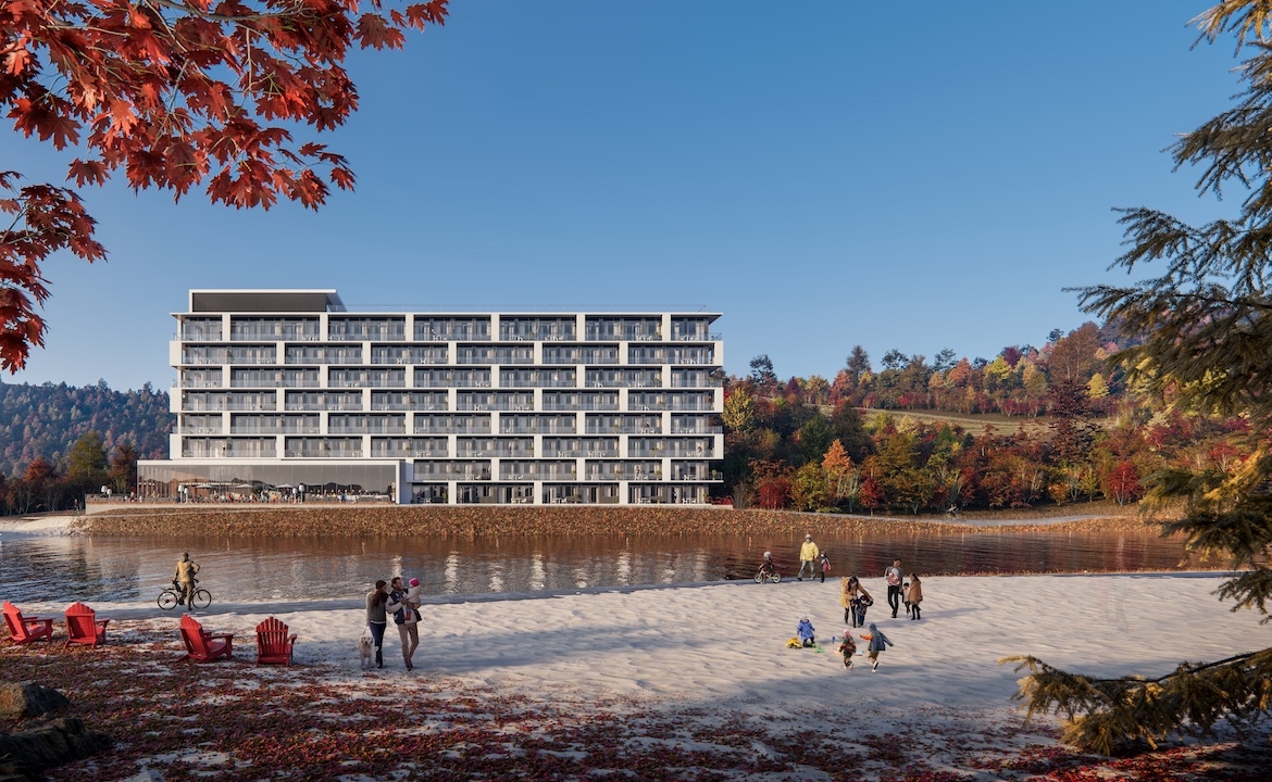 Exterior rendering of Horseshoe Residences during the fall.