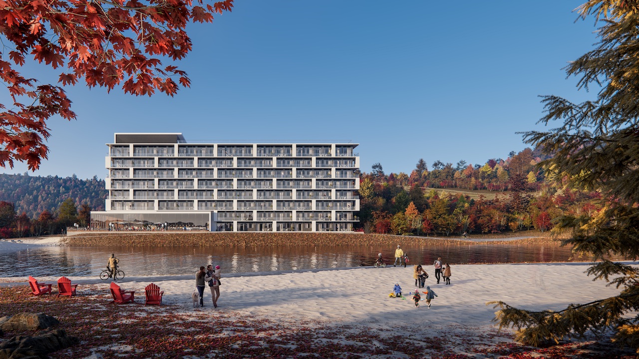 Exterior rendering of Horseshoe Residences during the fall.