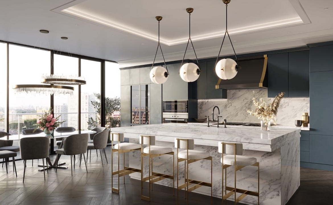 Rendering of Exchange Signature Residences event kitchen