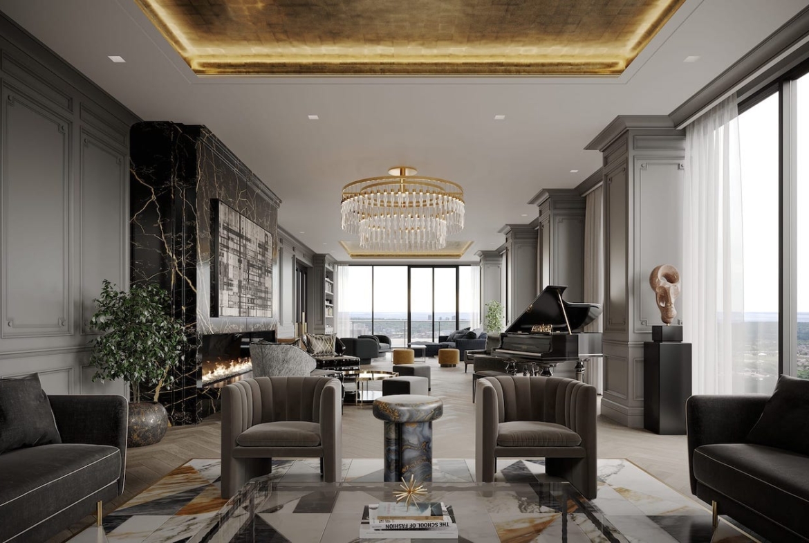 Rendering of Exchange Signature Residences event party room
