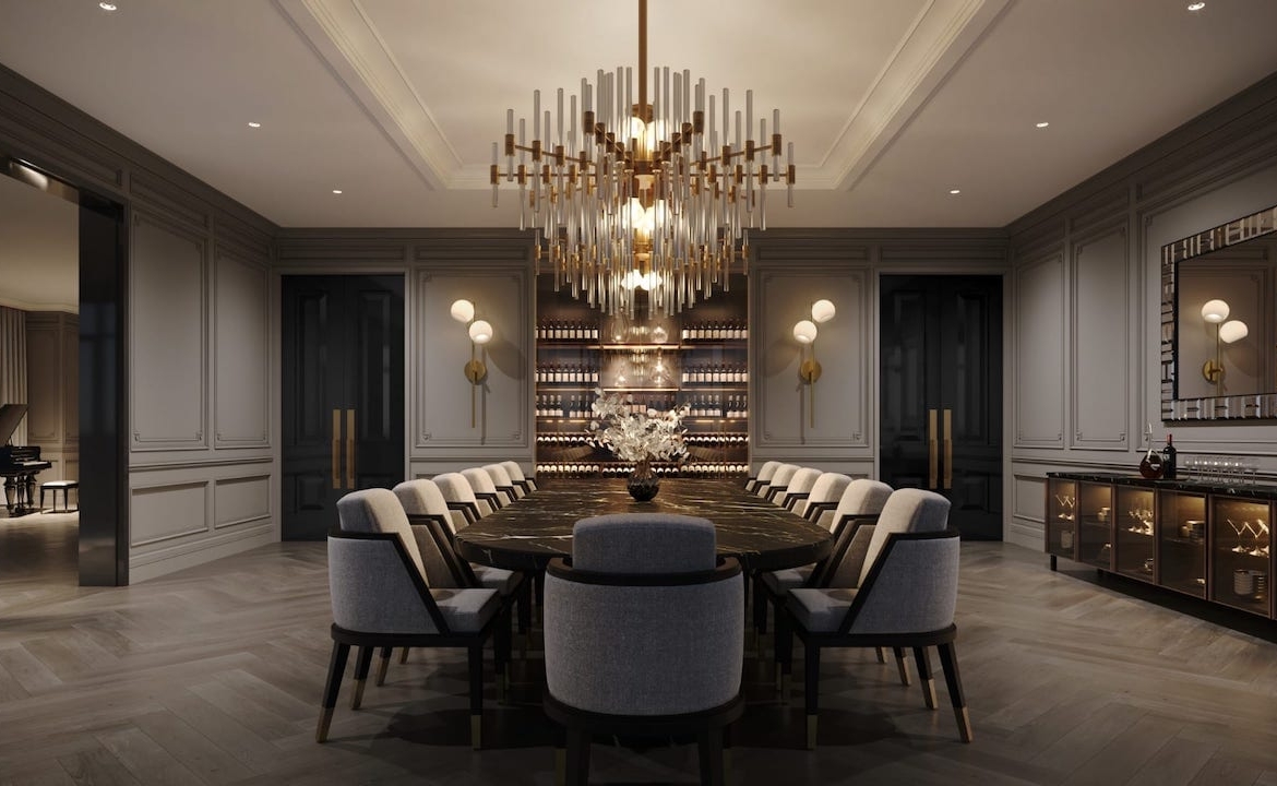 Rendering of Exchange Signature Residences party room dining