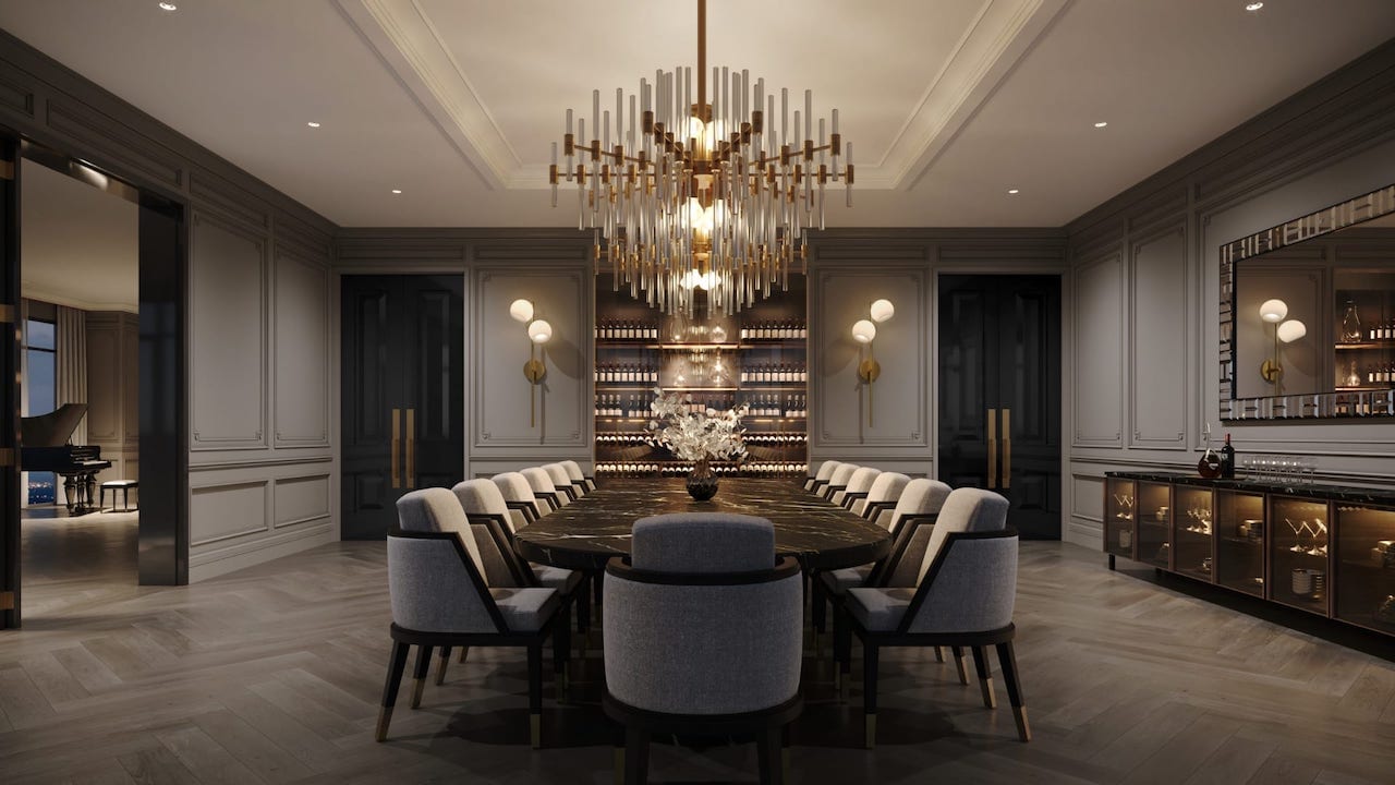 Rendering of Exchange Signature Residences party room dining