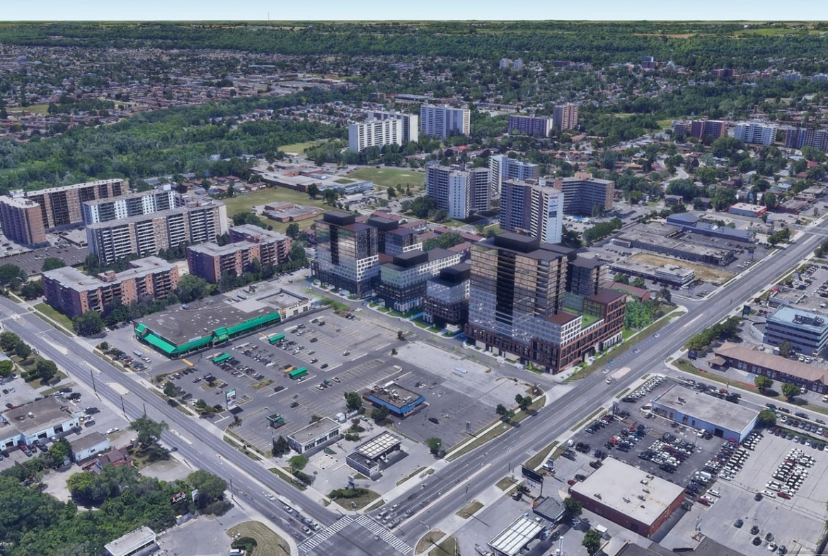 Aerial close up rendering of Parkway Plaza Condos