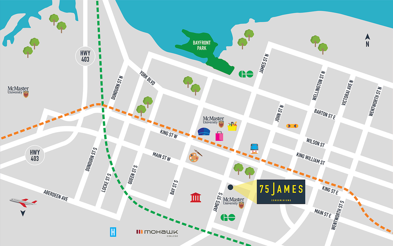 Map of 75 James Condos in Hamilton