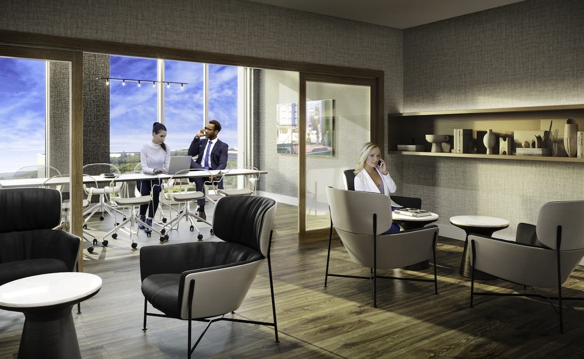Rendering of 75 James condos interior co-working space