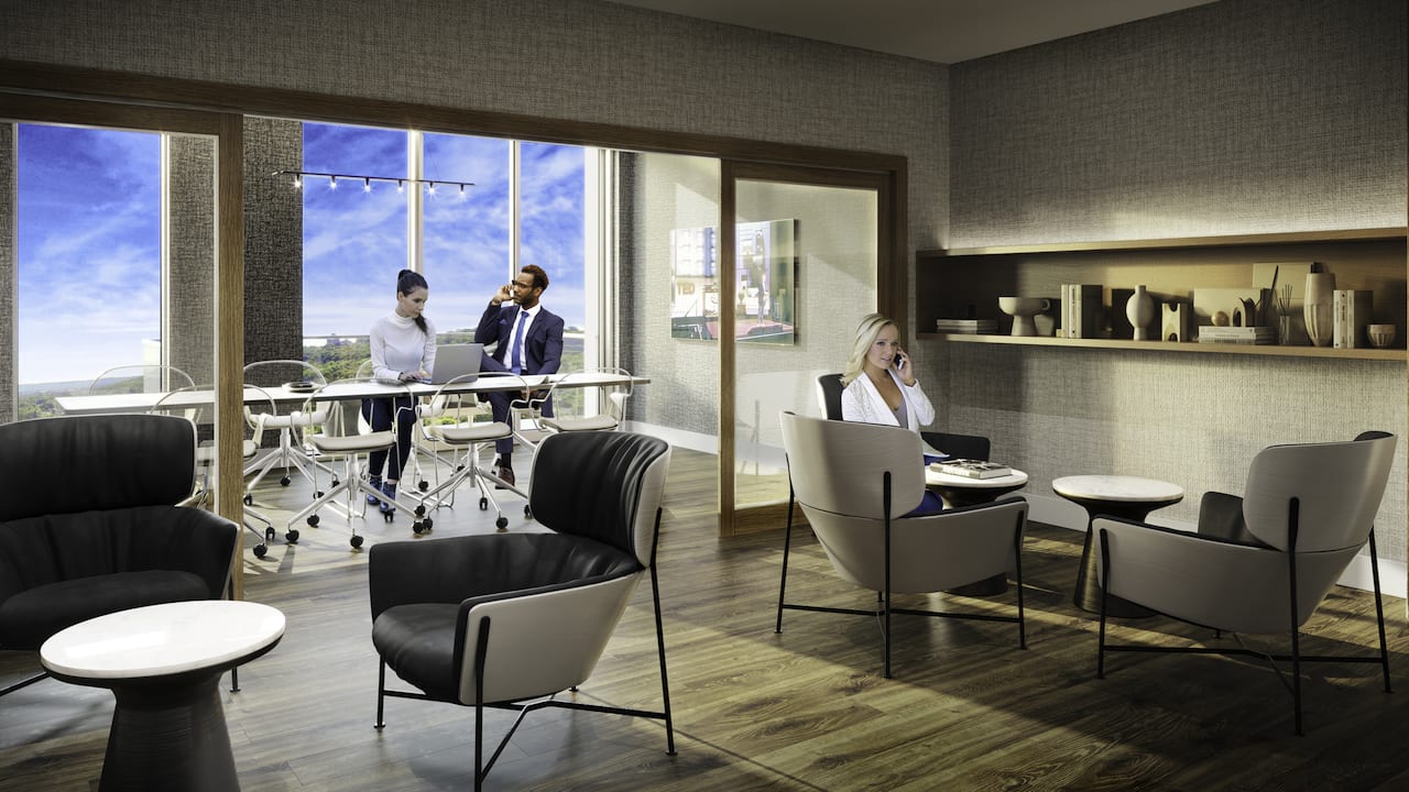 Rendering of 75 James condos interior co-working space