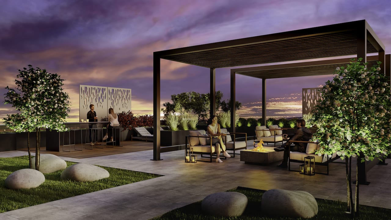 Rendering of 75 James condos rooftop terrace at night
