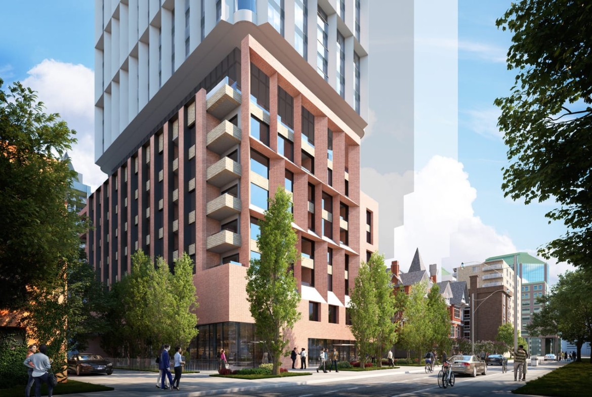 Exterior rendering of 88 Isabella Condos with streetscape