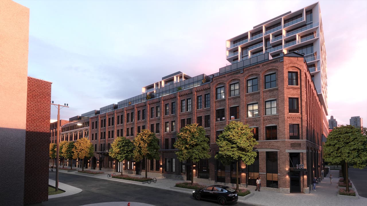Rendering of The Essery Condos exterior angled side view