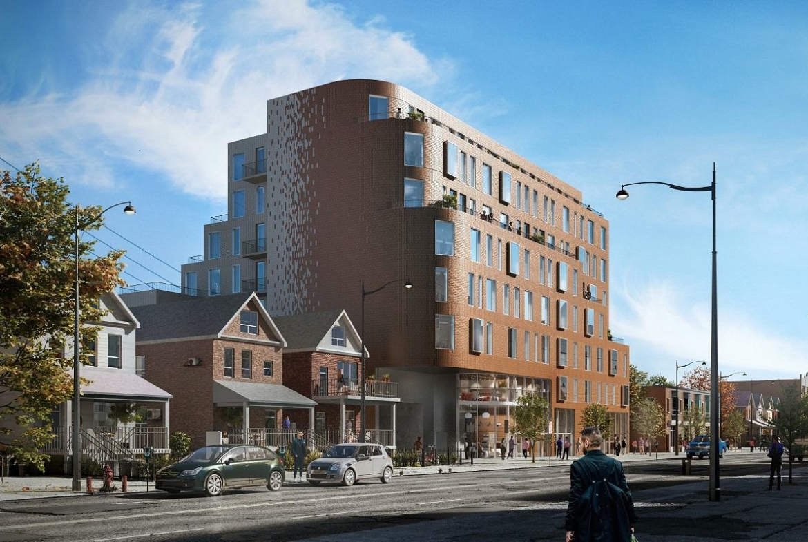 Rendering of Craft Residences exterior from Dundas