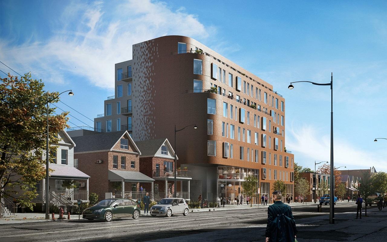 Rendering of Craft Residences exterior from Dundas