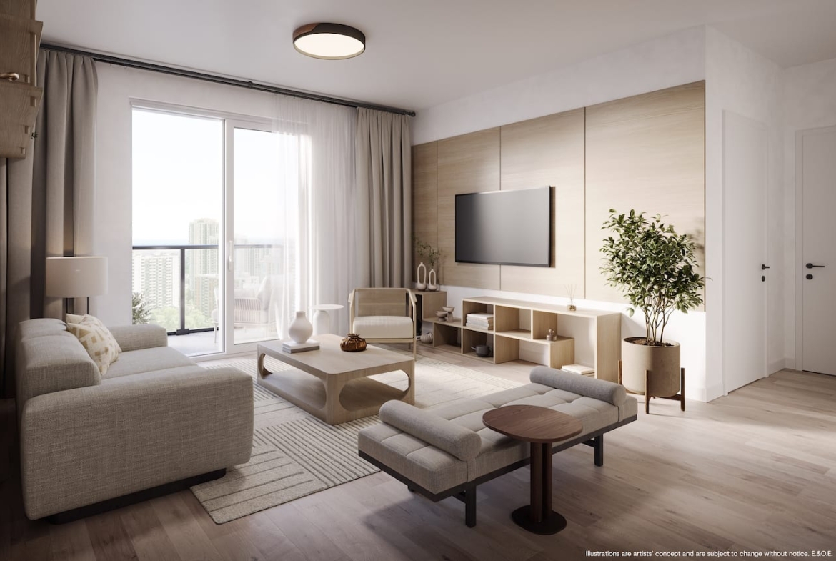 Rendering of CAVO Condos interior suite living room