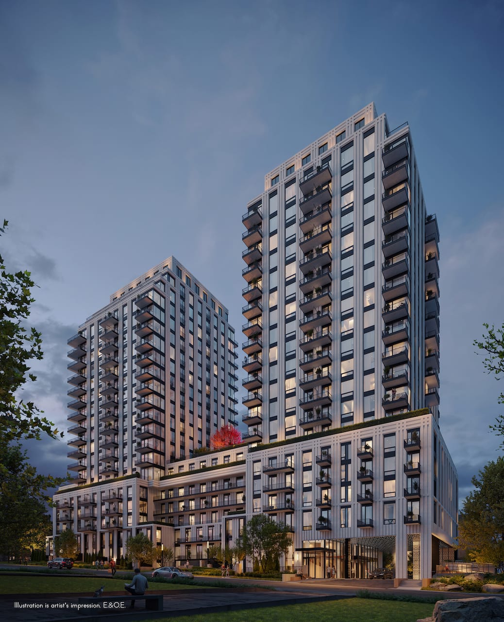 Rendering of South Forest Hill Condos during golden hour