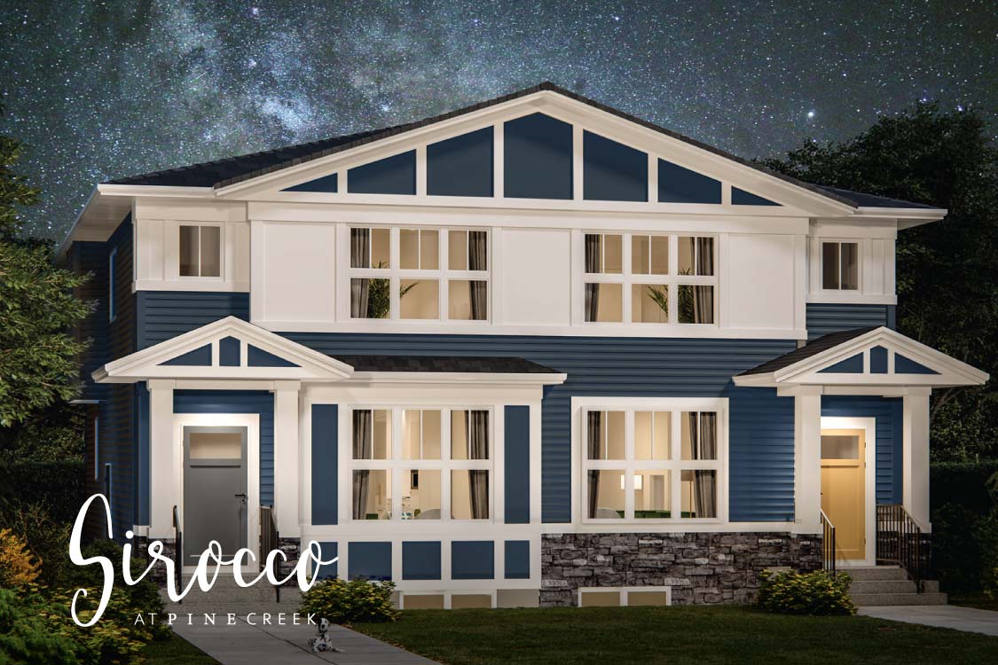 Rendering of Sirocco Homes exterior at night