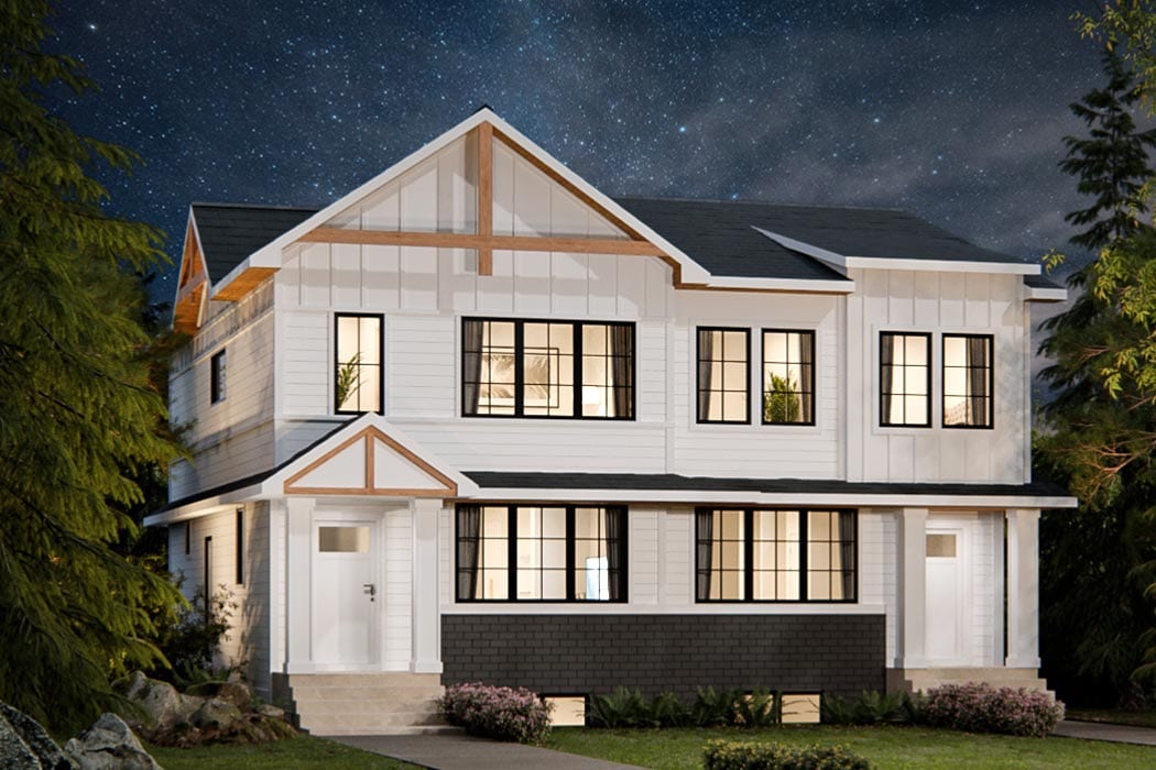 Rendering of Sirocco Homes farmhouse exterior