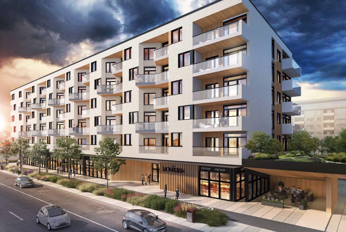 Rendering of The Mondrian Condos exterior side view