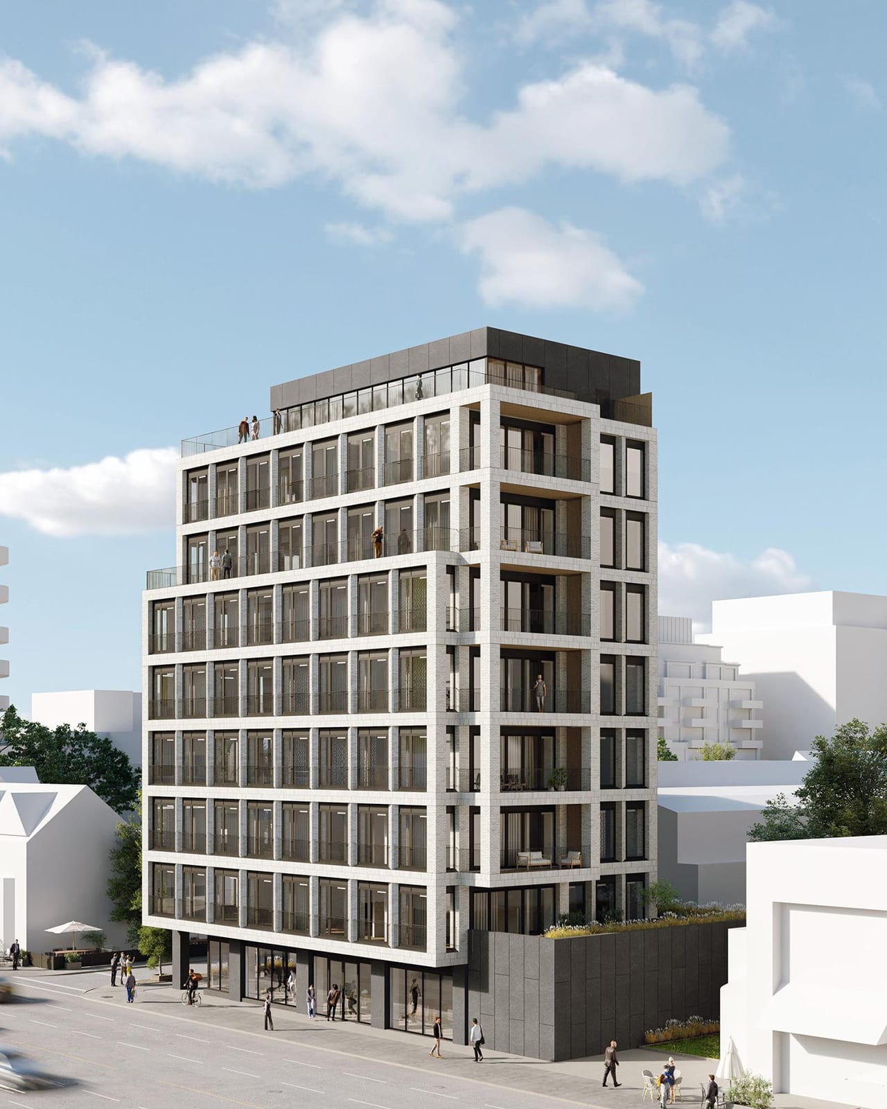 Rendering of The Webley Condos exterior angled side view