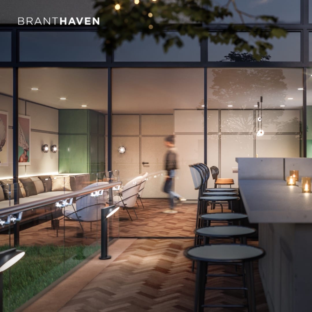 Exterior rendering of High Line Condos party room