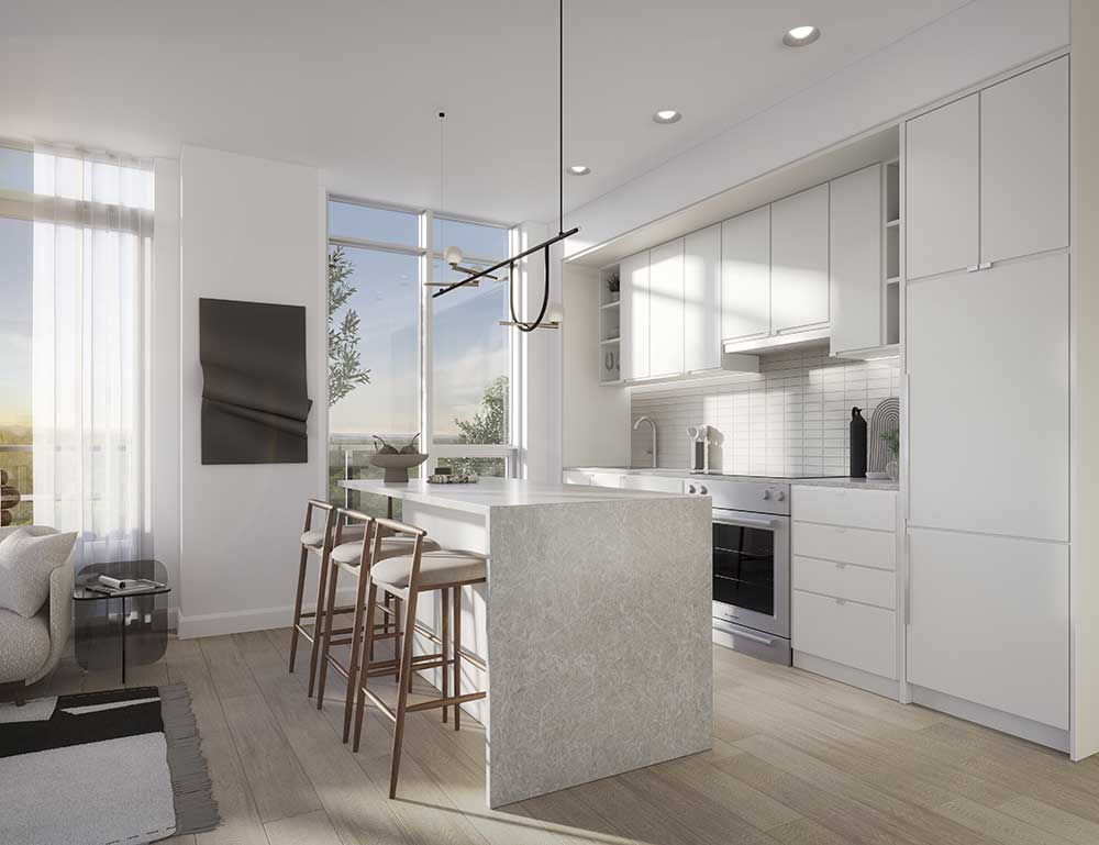 Rendering of High Line Condos suite interior kitchen